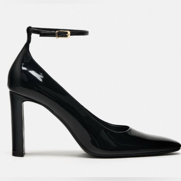 ZARA Patent Heels With Ankle Strap black color size 39 - Picture 1 of 16